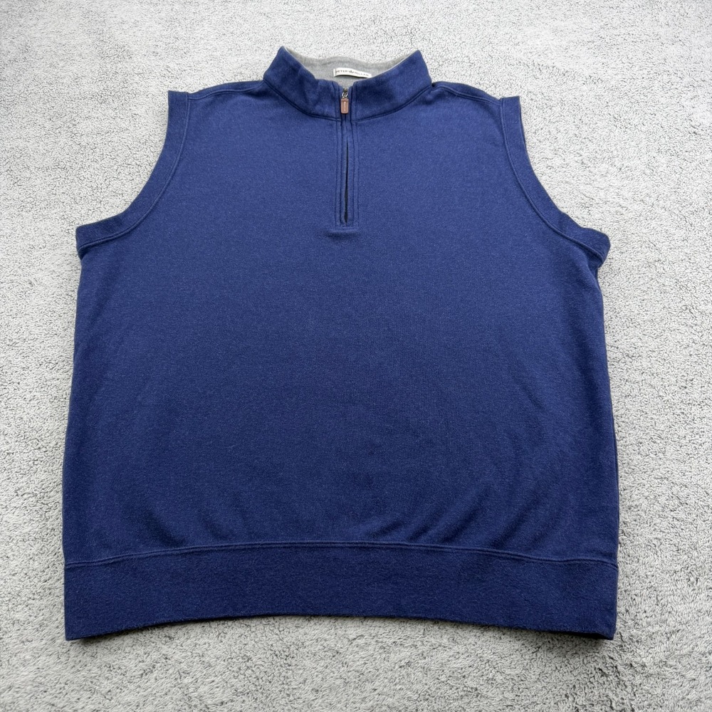 Peter Millar 1/4 Zip Vest Mens Large Blue Mock Cotton Pullover Crown Sport Golf